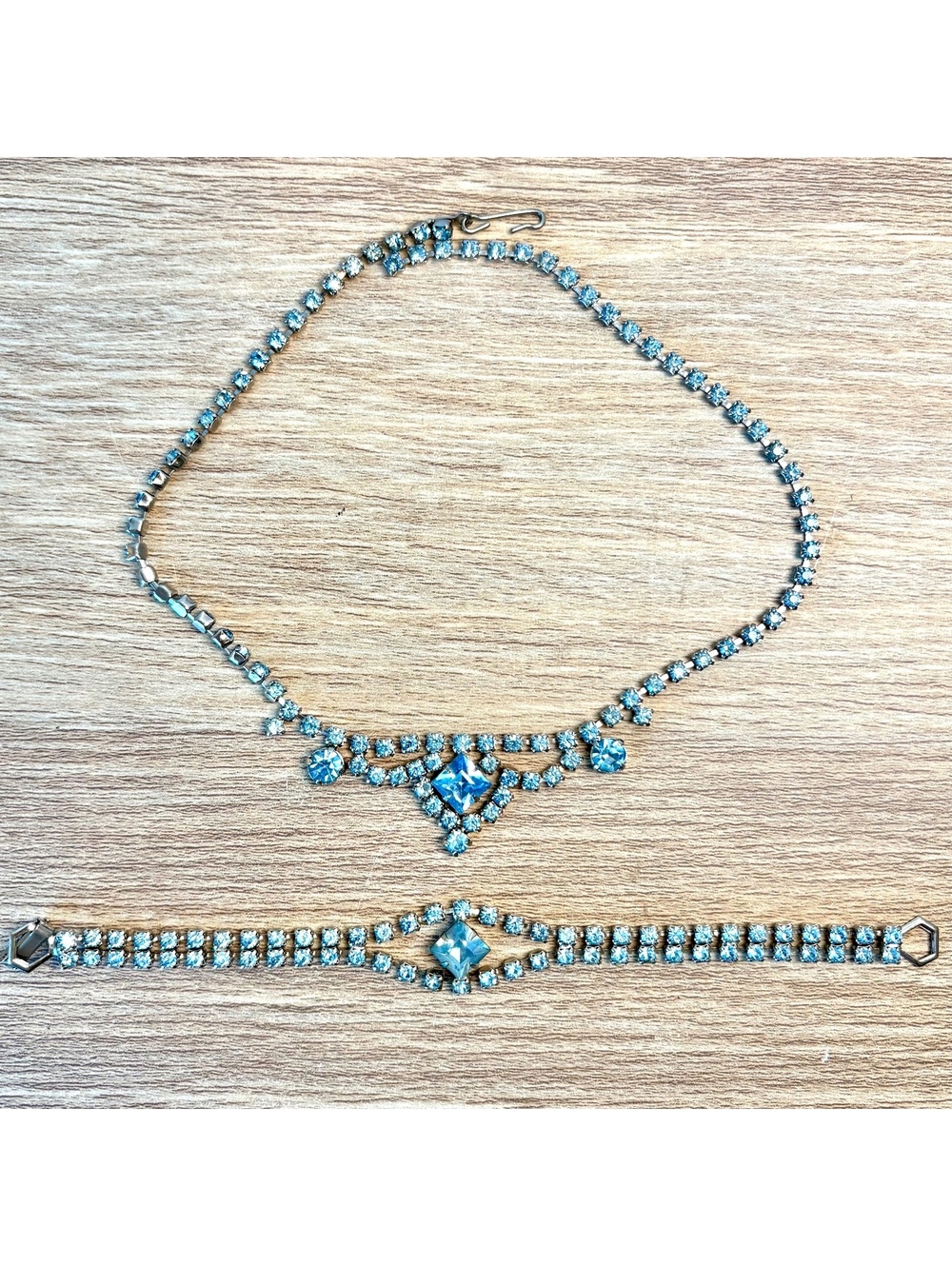 Blue Rhinestone Necklace & Bracelet Set Demi Parure Jewelry Homecoming Wedding